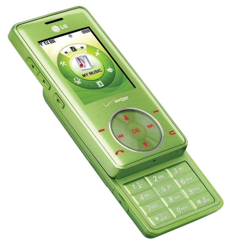 An image of a green LG phone with a slide-out keypad.